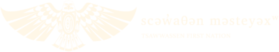 Logo Featuring Stylized Eagle Text That Reads Scwn Logo featuring a stylized eagle and text that reads 'scəwəθən məsteyəxʷ Tsawwassen First Nation'.